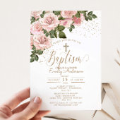 Blush Roses Baptism Christening Kaart