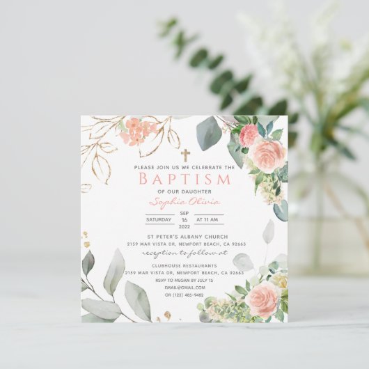 Blush Roses Baptisme Invitation (Staand voorkant)