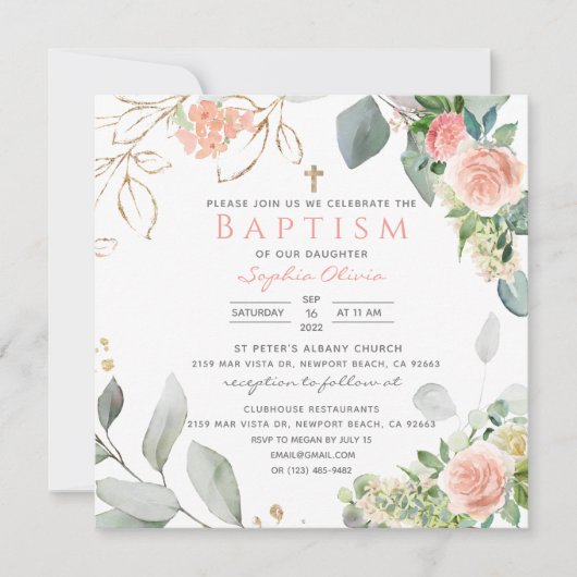 Blush Roses Baptisme Invitation (Voorkant)