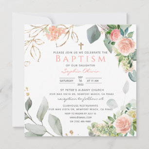 Blush Roses Baptisme Invitation