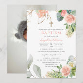 Blush Roses Baptisme Invitation Kaart (Voorkant / Achterkant)