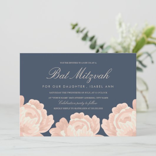 Blush Roses Bat Mitzvah Kaart (Staand voorkant)