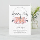 Blush Roses Birthday Party Invitation Kaart (Staand voorkant)