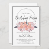 Blush Roses Birthday Party Invitation Kaart (Voorkant / Achterkant)