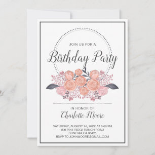 Blush Roses Birthday Party Invitation Kaart