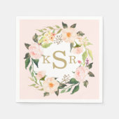  Blush Roses Bloemenkrans Monogrammed Servetten (Voorkant)