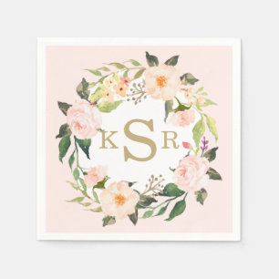  Blush Roses Bloemenkrans Monogrammed Servetten