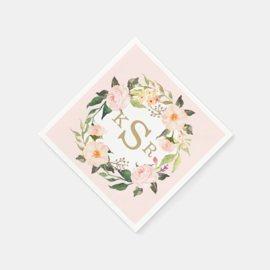  Blush Roses Bloemenkrans Monogrammed Servetten (Hoek)