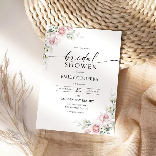 Blush Roses Bridal Shower Invitation Kaart