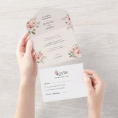 Blush Roses Editable Elegant Wedding All In One Uitnodiging (Afscheurbaar)