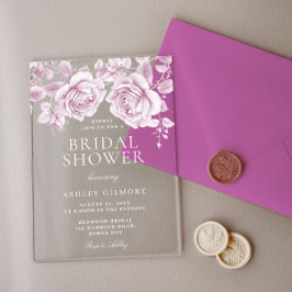  Blush Roses Elegant Vrijgezellenfeest Acryl Uitnodigingen