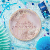 Blush Roses en Gold Quinceañera Papieren Bordje (Feest)