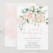 Blush Roses Eucalyptus Girl Baby shower Kaart (Voorkant / Achterkant)