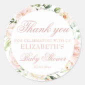 Blush Roses Eucalyptus Girl Baby shower Ronde Sticker (Voorkant)