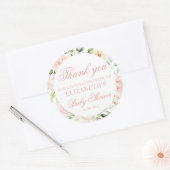 Blush Roses Eucalyptus Girl Baby shower Ronde Sticker (Envelop)
