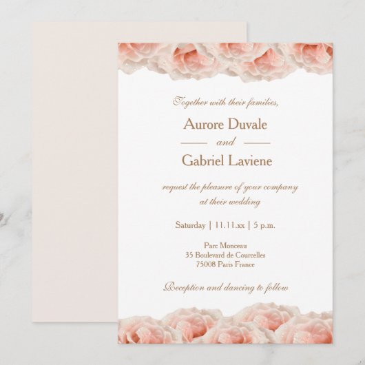 Blush Roses Floral Gold White Elegant Weddenschap Kaart (Voorkant / Achterkant)