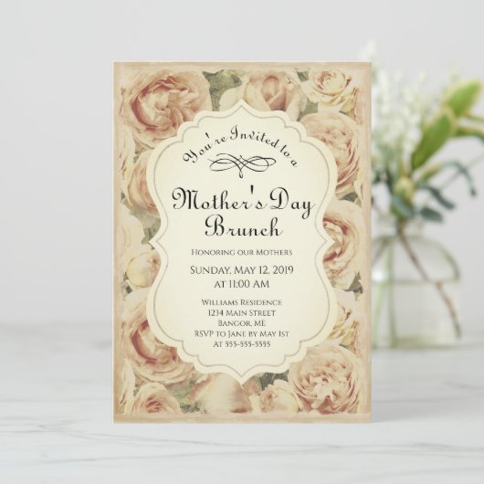  Blush Roses Floral Moederdag Brunch Kaart (Staand voorkant)