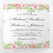 Blush Roses Floral Photo Collage Weddenschap Drieluik Uitnodiging (Binnenzijde eerst)