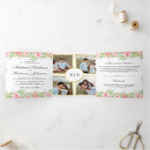 Blush Roses Floral Photo Collage Weddenschap Drieluik Uitnodiging (Binnen)