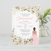 Blush Roses Floral Quinceanera Birthday Kaart (Staand voorkant)