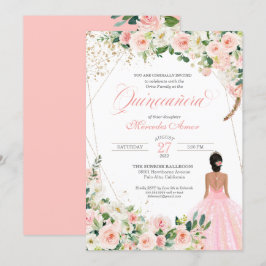 Blush Roses Floral Quinceanera Birthday Kaart