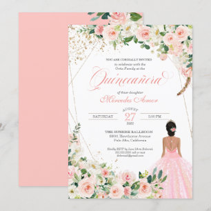 Blush Roses Floral Quinceanera Birthday Kaart