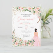 Blush Roses Floral Quinceanera Celebration in Kaart (Staand voorkant)