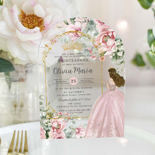 Blush Roses Floral Quinceañera Sweet 16 Arch Acryl Uitnodigingen