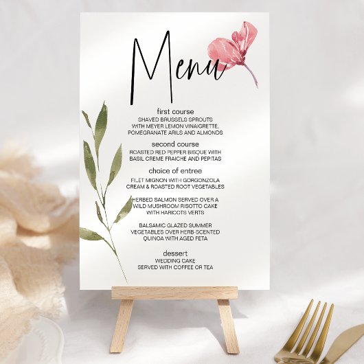 Blush Roses Floral Romantic Weddenschap Menu