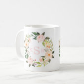  Blush Roses Floral Wreated Monogrammed Koffiemok (Voorkant links)