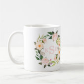  Blush Roses Floral Wreated Monogrammed Koffiemok (Links)