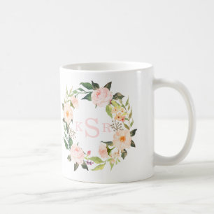 Blush Roses Floral Wreated Monogrammed Koffiemok