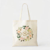 Blush Roses Floral Wreated Monogrammed Tote Bag (Voorkant)