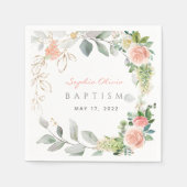 Blush Roses Girl Baptism Napkin Servet (Voorkant)