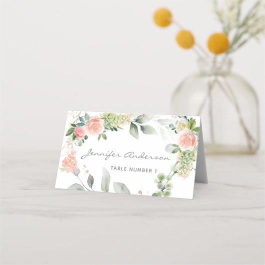 Blush Roses Girl Baptism Place card Plaatskaartje (Voorkant)