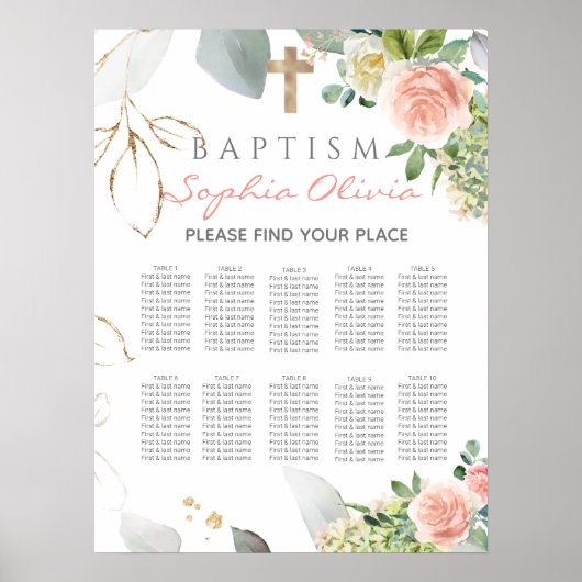 Blush Roses Girl Baptism Separatieschema Poster (Voorkant)