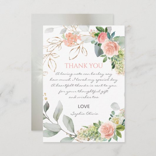 Blush Roses Girl Baptisme Hartelijk dank Bedankkaart (Voorkant / Achterkant)