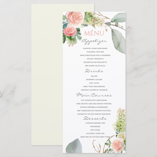 Blush Roses Girl Baptisme Menu (Voorkant / Achterkant)