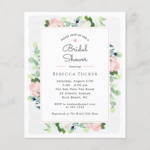 Blush Roses Greenery Bridal Shower Invitation