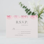 Blush Roses Grey Elegant Floral Wedding RSVP Kaart (Staand voorkant)