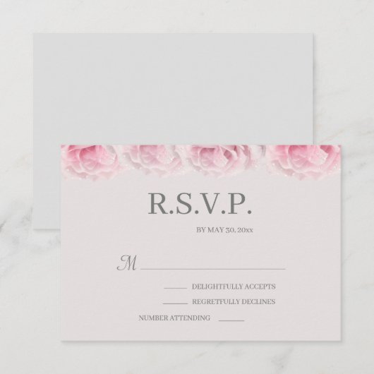 Blush Roses Grey Elegant Floral Wedding RSVP Kaart (Voorkant / Achterkant)