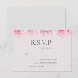 Blush Roses Grey Elegant Floral Wedding RSVP Kaart