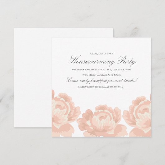 Blush Roses Housewarming Party Invitation Kaart (Voorkant / Achterkant)