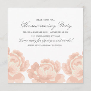 Blush Roses Housewarming Party Invitation Kaart