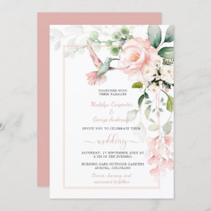 Blush Roses, Hummingbird en Sage Greenery Kaart