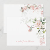 Blush Roses Hummingbird Greenery Notitiekaartje (Voorkant / Achterkant)