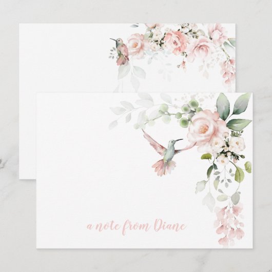 Blush Roses Hummingbird Greenery Notitiekaartje (Voorkant / Achterkant)