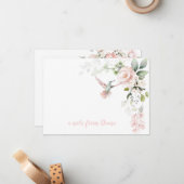 Blush Roses Hummingbird Greenery Notitiekaartje (Voorkant / Achterkant in situ)