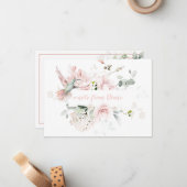 Blush Roses, Hummingbird, Sage Green Greenery Notitiekaartje (Voorkant / Achterkant in situ)