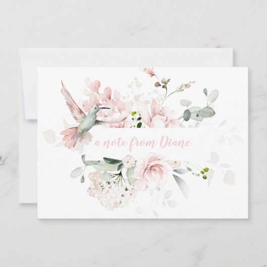 Blush Roses, Hummingbird, Sage Green Greenery Notitiekaartje (Voorkant)